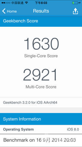 iPhone 6跑分结果